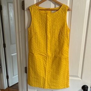 LOFT Bright Yellow Eyelet Mini Shift Dress